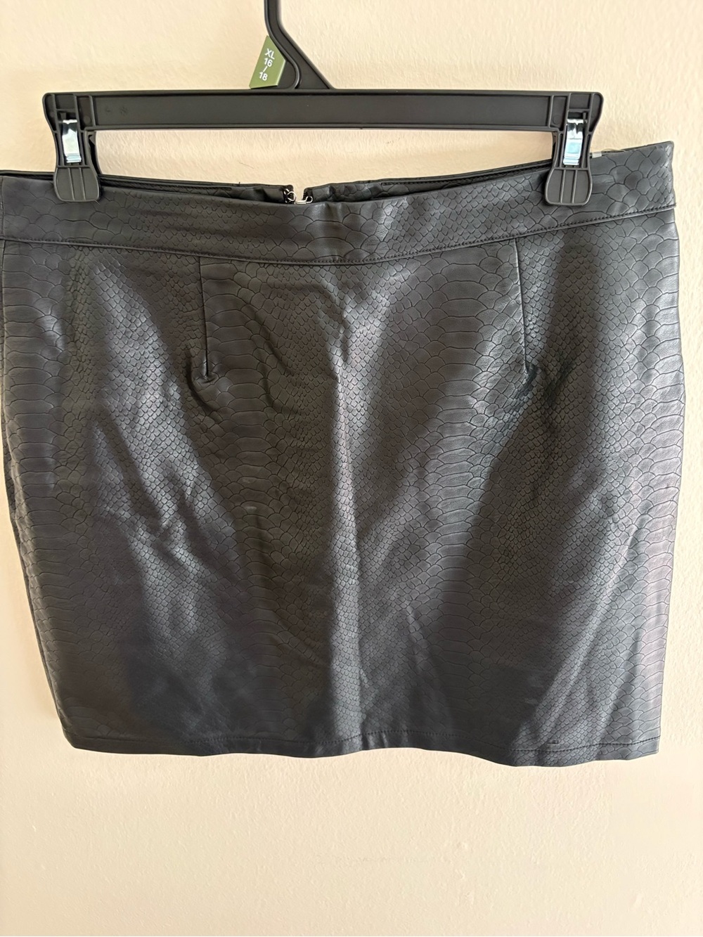 Shinestar Black Faux Leather Mini Skirt with Snake-Embossed Detail